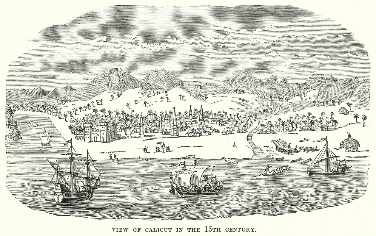 15 世纪的卡利卡特景观（雕刻） 作者 英语学校