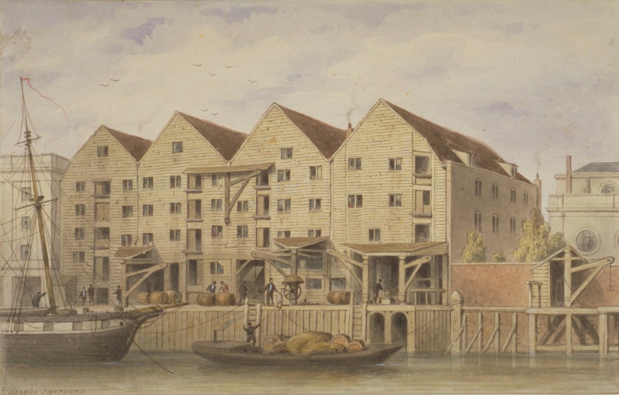 1846年Tooley街的Chamberlains Wharf的视图（纸上写着） 作者 英语学校