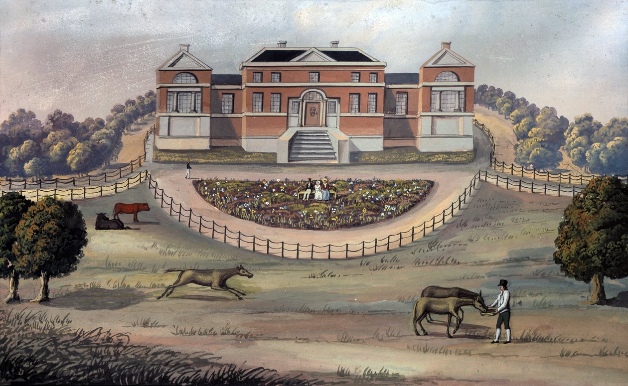 公园中的乡间别墅景观，约1825年（纸上水粉画） 作者 英语学校