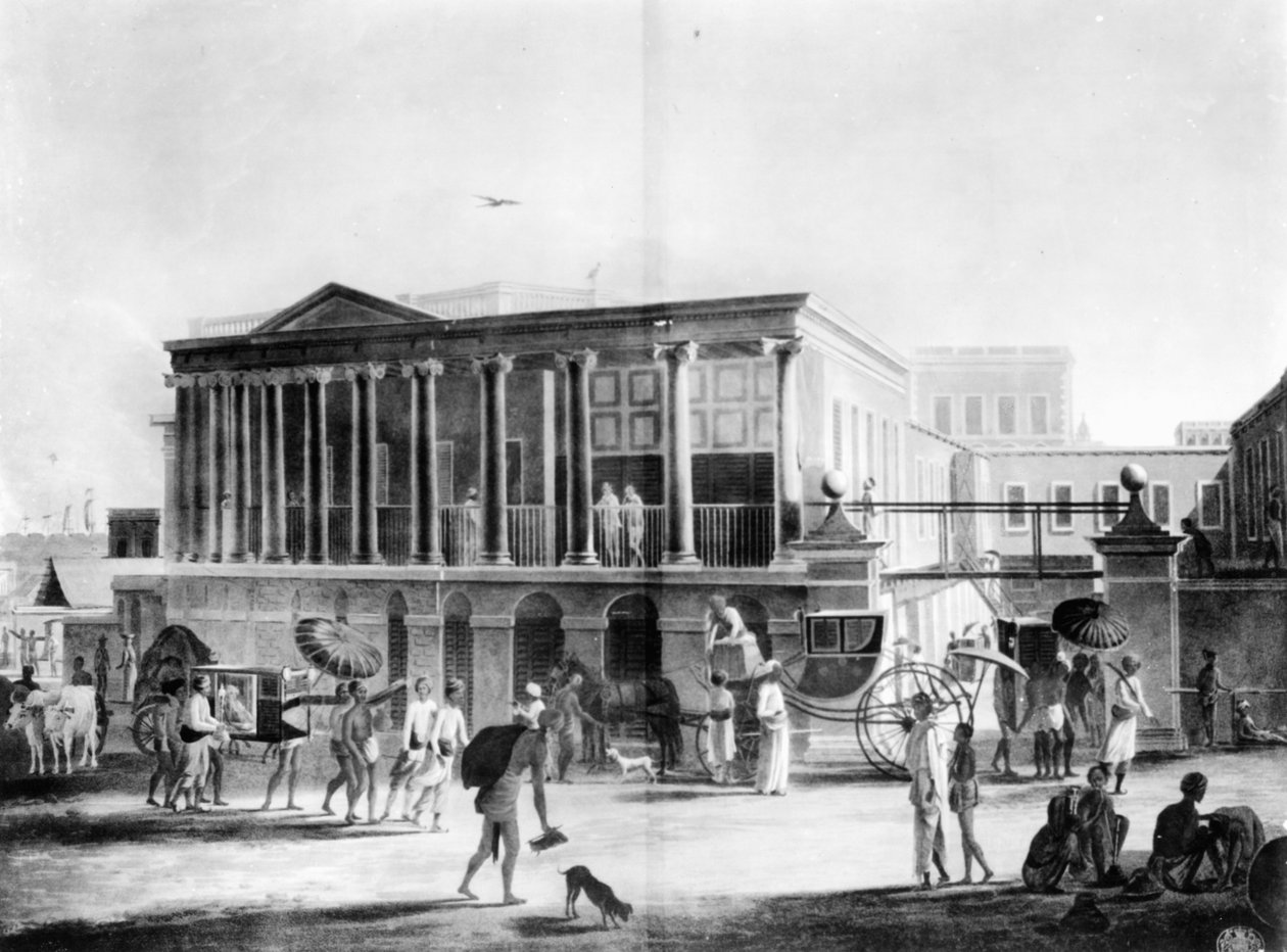 加尔各答的房子，工厂和集市的视图，由弗朗西斯·尤克斯，1795年雕刻（aquatint） 作者 英语学校