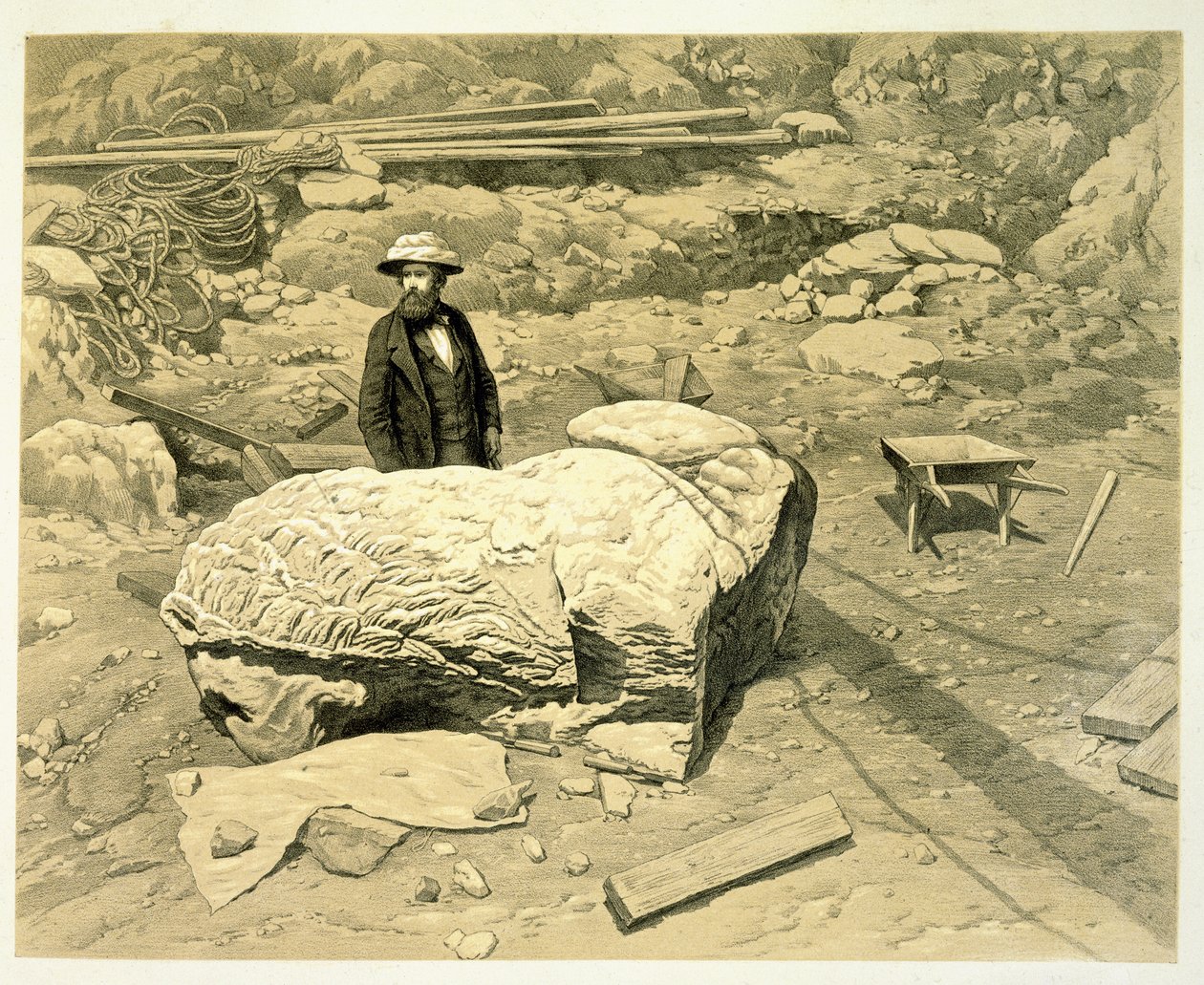查看托马斯·牛顿（1816-94）于1862年出版的巨型狮子的视图，牛顿背后，来自Helicarnassus，Cnidus和Branchidae的发现史 作者 英语学校