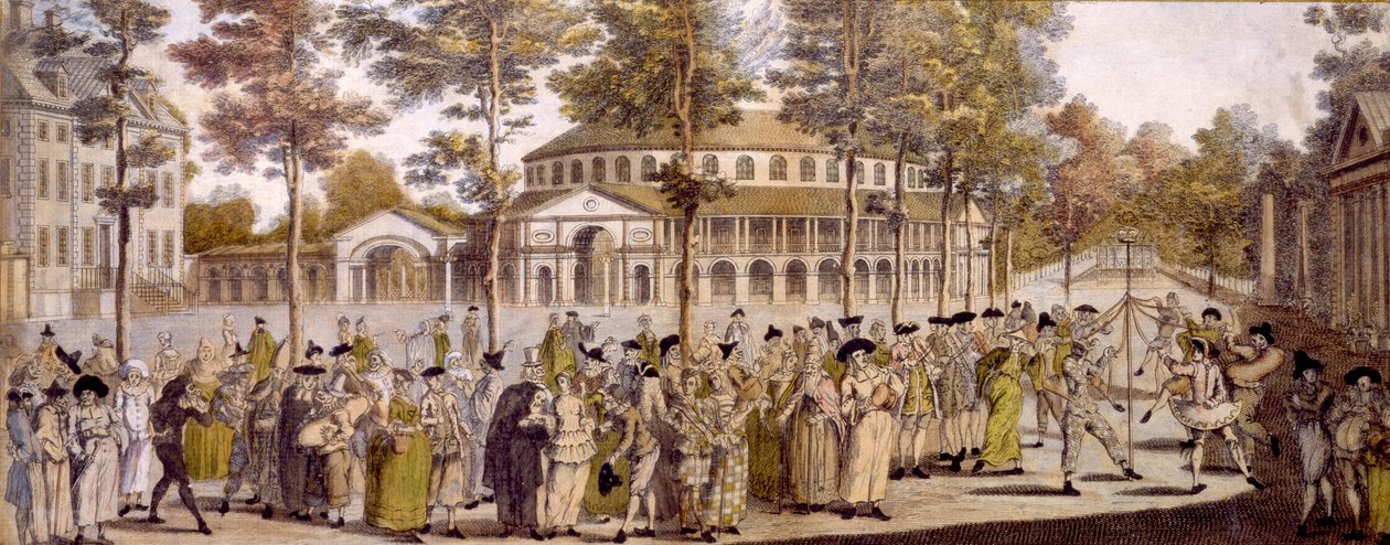 1759年5月24日威尔士亲王乔治的生日庆祝Ranelagh花园的Jubilee球的视图（手工彩色雕刻） 作者 英语学校