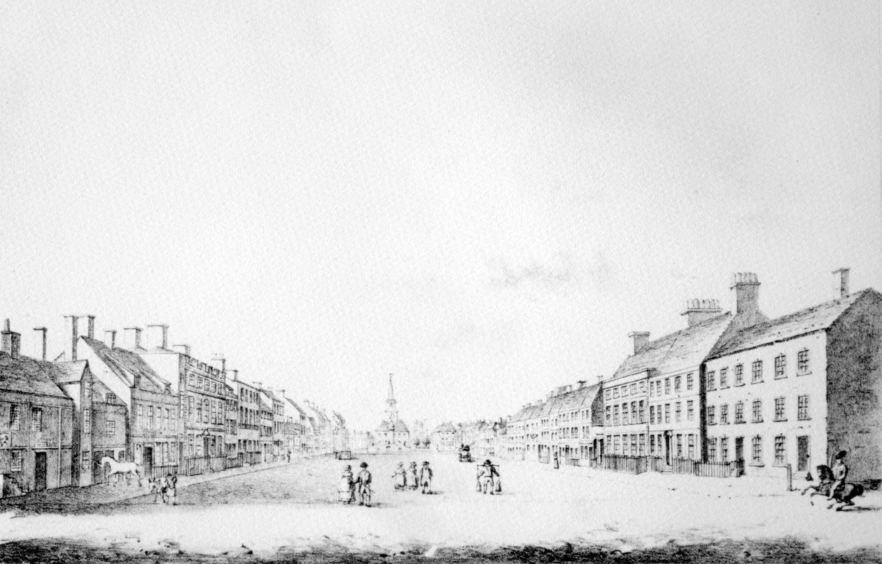 1796年达勒姆郡斯托克顿主要街道的视图 作者 英语学校