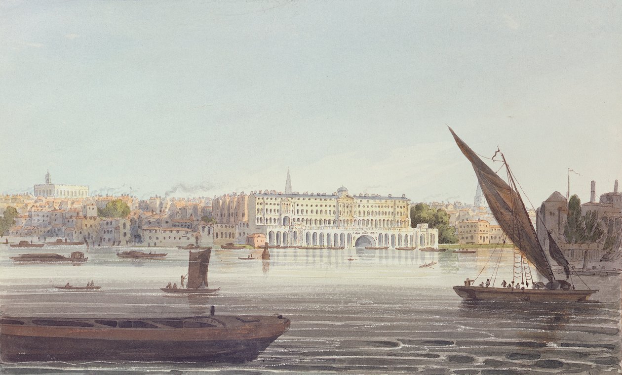 从Bankside，1796年新萨默塞特之家河滨的视图 作者 英语学校