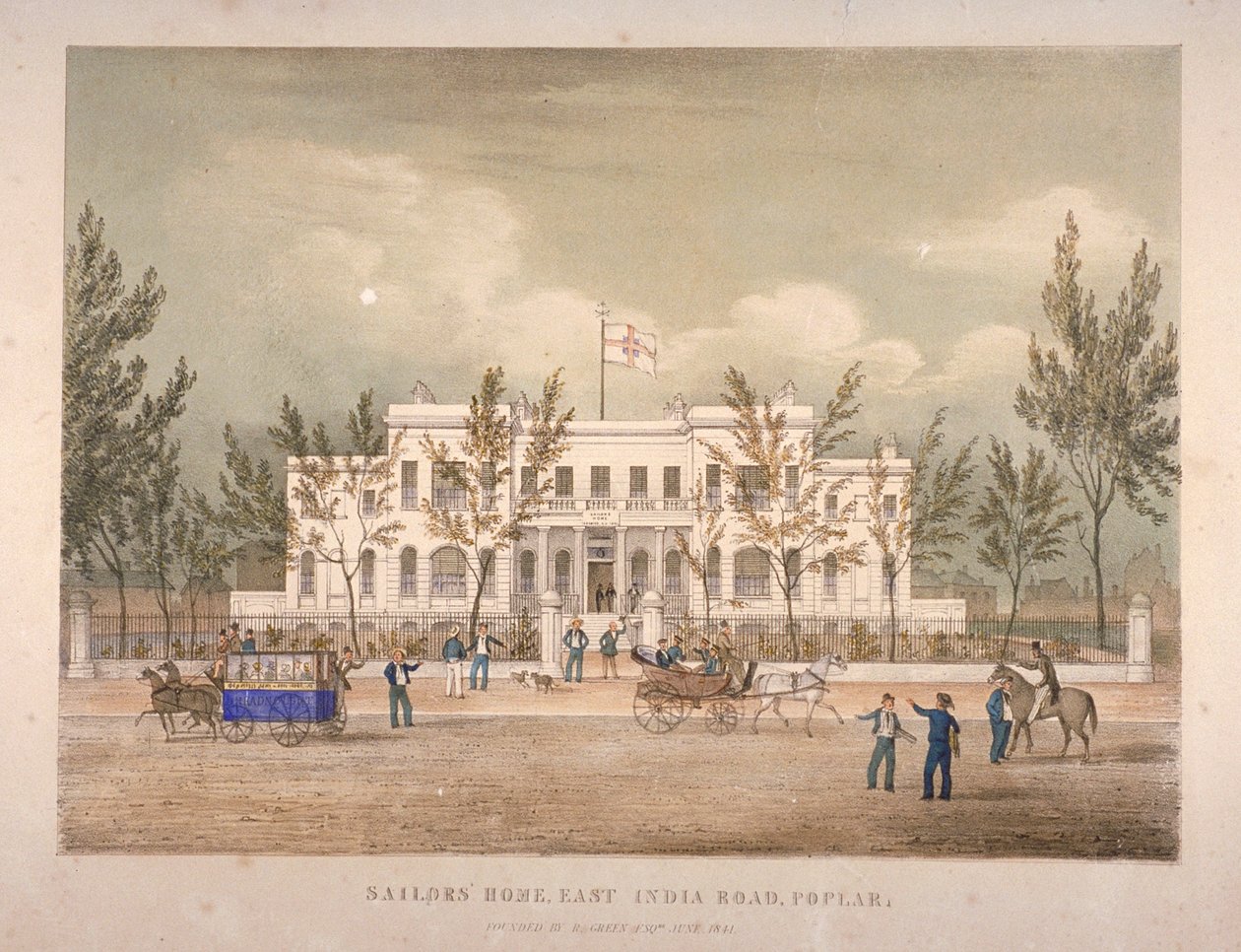 观点的水手家在东印度船坞路，白杨树，伦敦，1841年 作者 英语学校