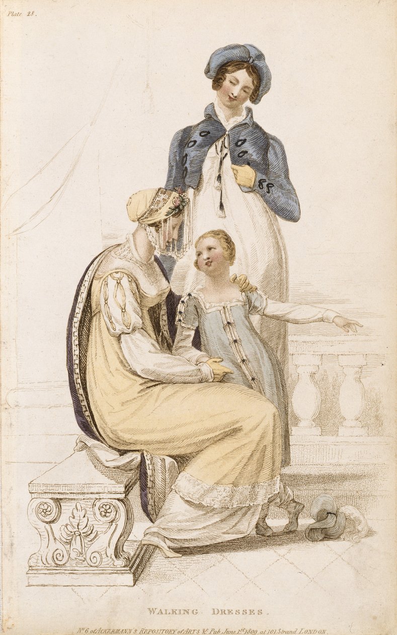 步行连衣裙，时尚板块，来自Ackermanns Repository of Arts，pub。 1809年6月1日 作者 英语学校