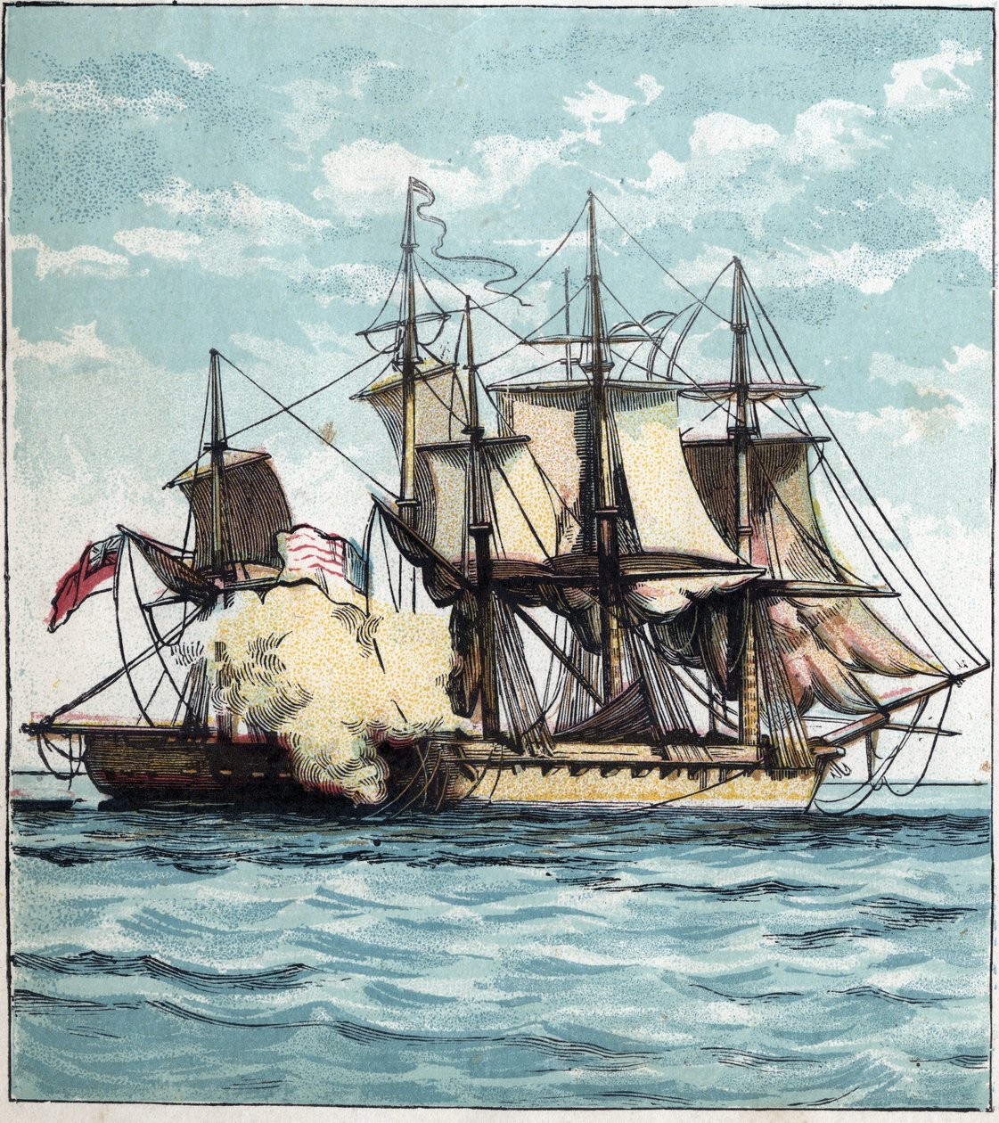 1812年美国和英国之间的战争：切萨皮克号在1813年6月1日与英国护卫舰 "香农 "号在波士顿附近的海战中自由航行。切萨皮克号和香农号 作者 英语学校