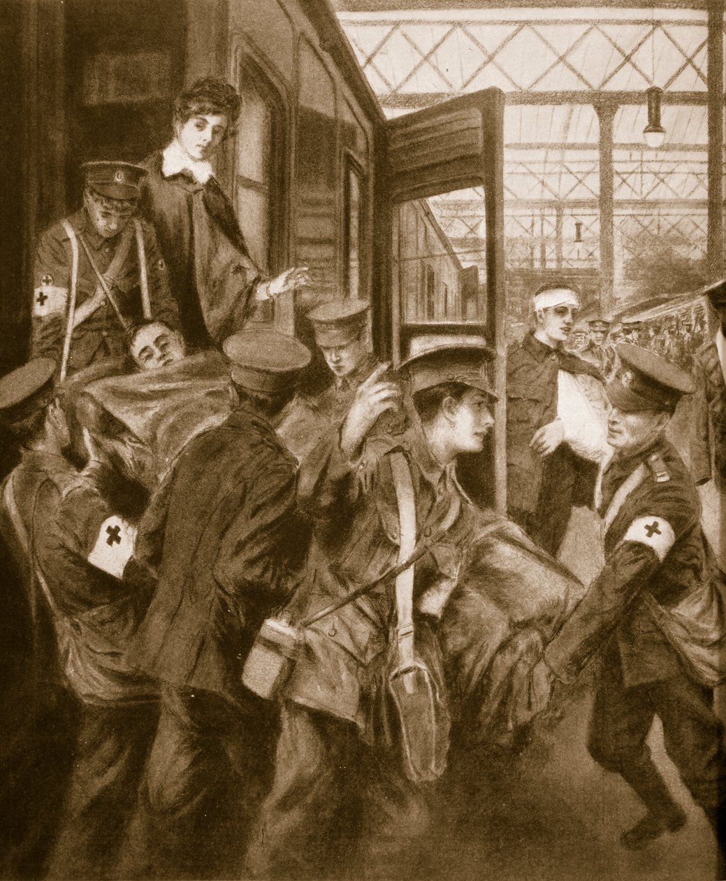 战争受伤抵达伦敦火车总站，1914-19 作者 英语学校