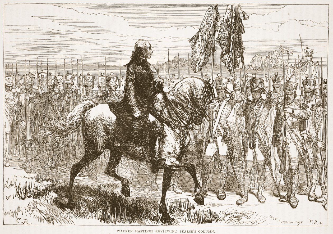沃伦·黑斯廷斯（Warren Hastings）回顾了皮尔斯（Pearses）专栏，插图来自卡塞尔斯画报印度历史的詹姆斯格兰特，酒吧。 1879年 作者 英语学校