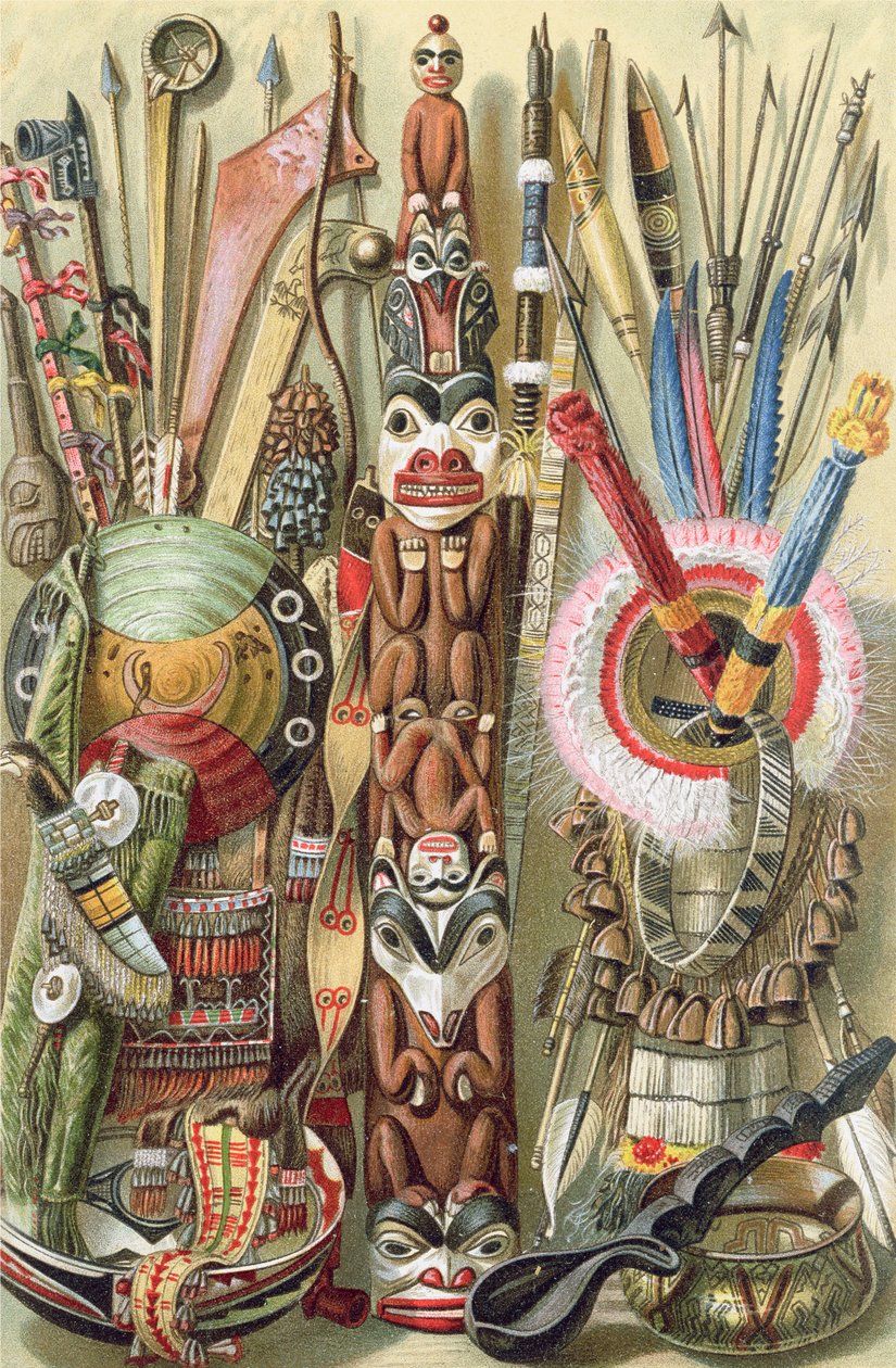 美国印第安人的武器，器皿和装饰品，来自“人类的历史”，第1卷，由Friedrich Ratzel教授，1896年 作者 英语学校