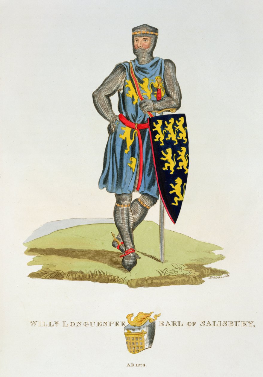 William de Longuespee，索尔兹伯里第3伯爵（d.1226）1224，由W. Maddocks雕刻，来自Ancient Armour by Samuel Rush Meyrick，1824 作者 英语学校
