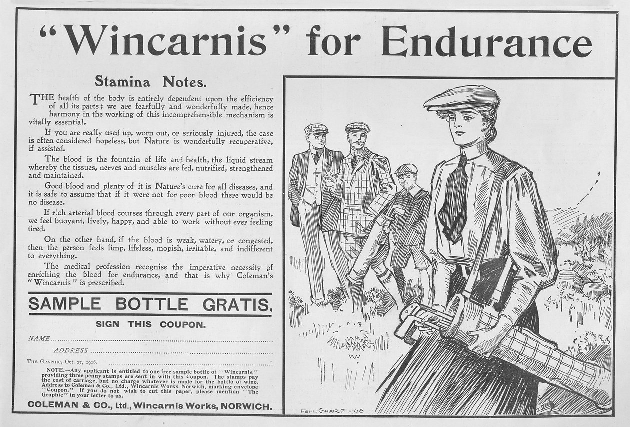 Wincarnis for Endurance，来自The Graphic的广告，1906年10月27日 作者 英语学校
