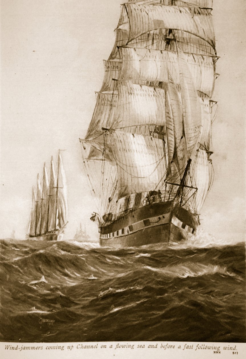 风力发电机上升通道在流动的海上和快速跟随风之前，1914-19 作者 英语学校