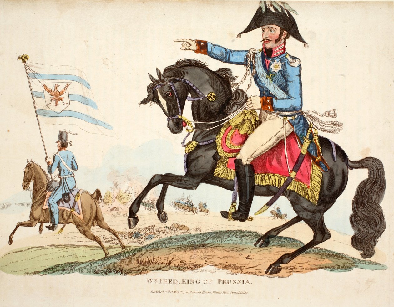 Wm Fred。普鲁士国王，酒吧。作者：理查德·埃文斯（Richard Evans），罗姆尼（Romney），1816年威廉·穆德福德（William Mudford）撰写的滑铁卢战役历史记录中的插图 作者 英语学校