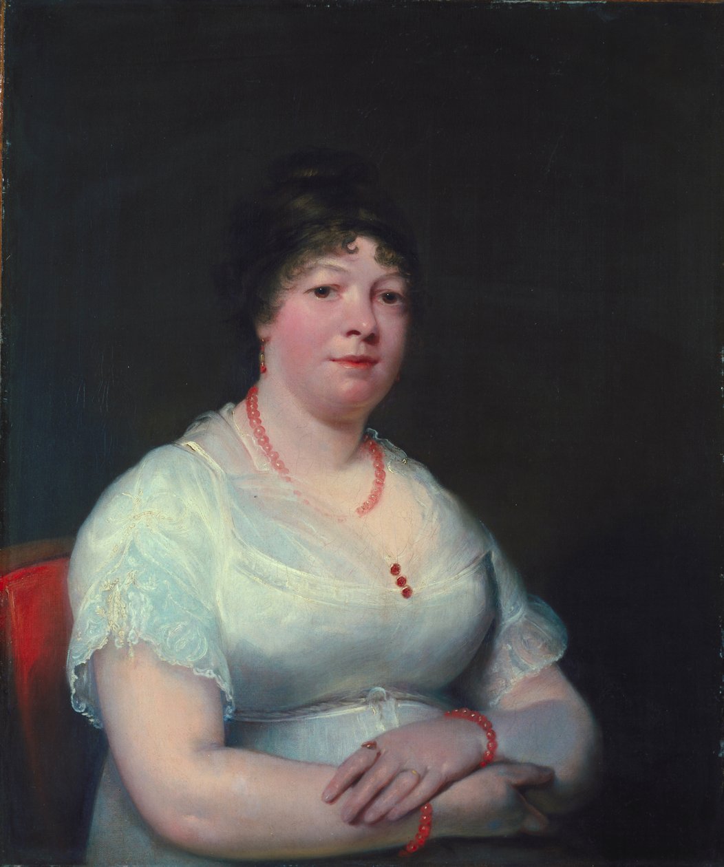 有蔷薇石英首饰的妇女，c.1810-15 作者 英语学校