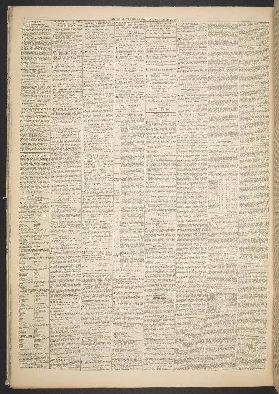 伍斯特郡纪事报，1871 年 9 月 20 日（新闻纸） 作者 英语学校