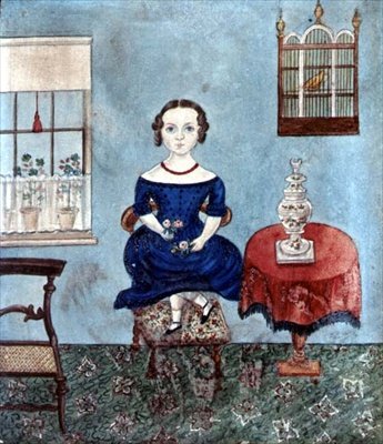 年轻女孩在室内的椅子上跳舞，约1840年（纸上水彩）。 作者 英语学校