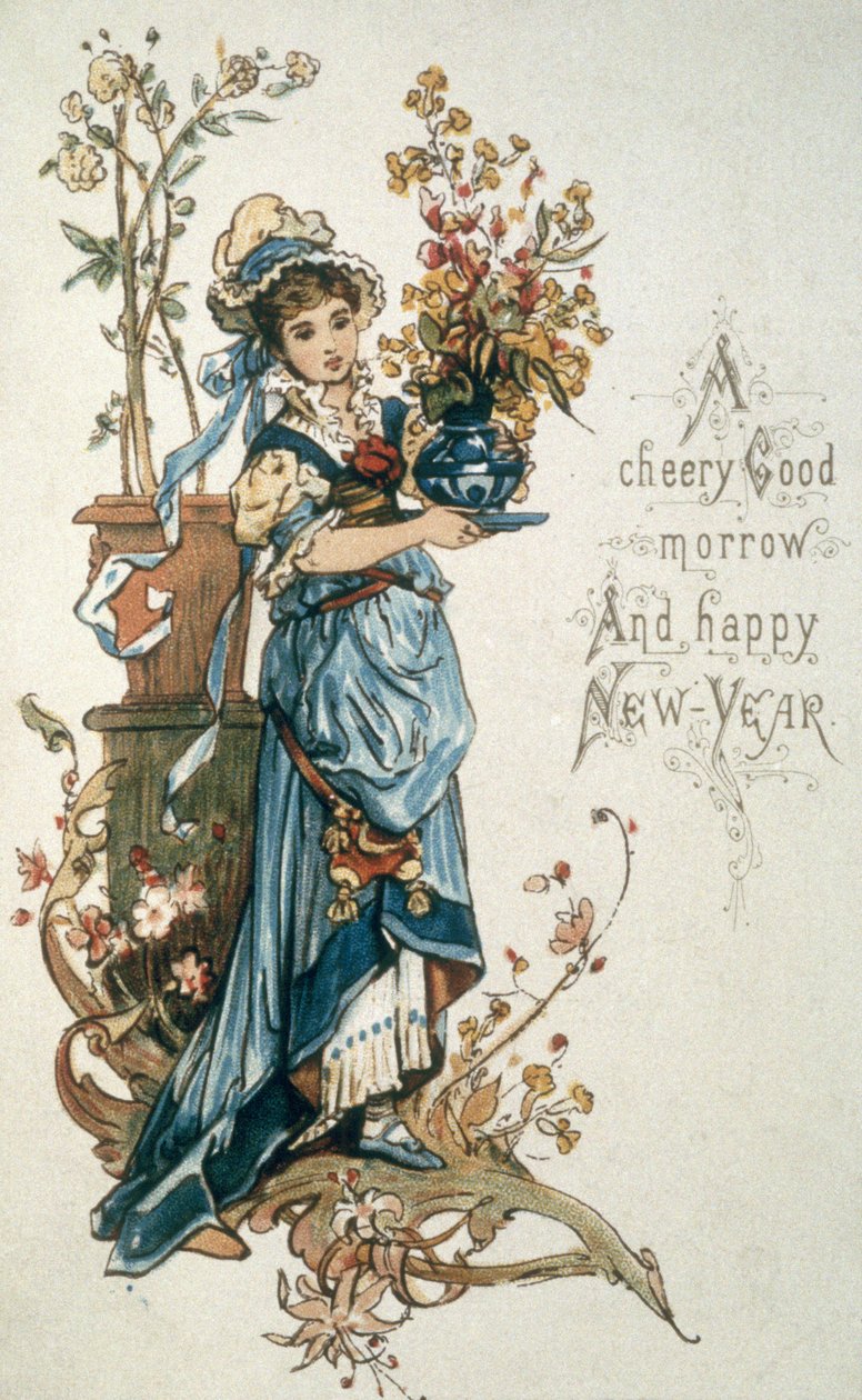蓝色的女孩祝愿您非常愉快的圣诞节和新年，c.1900 作者 英语学校