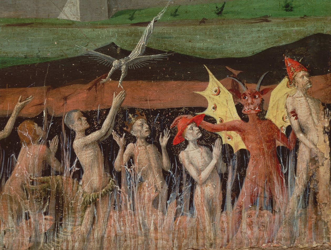 复活的死者，恶魔，细节来自圣母加冕，1453-54 作者 Enguerrand Quarton