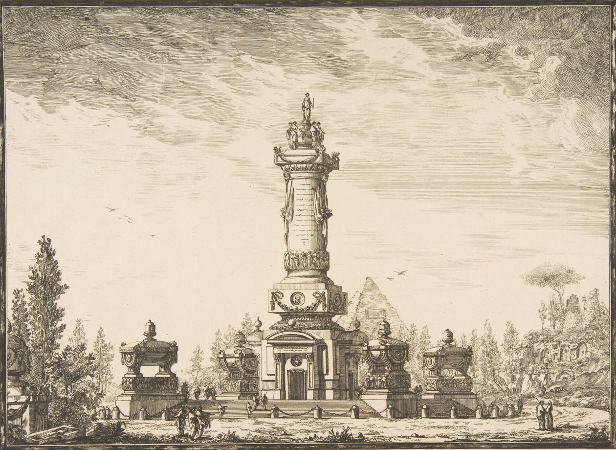 用于墓穴的葬礼柱子的透视图...，1746-50。 作者 恩内蒙德·亚历山大·佩蒂托