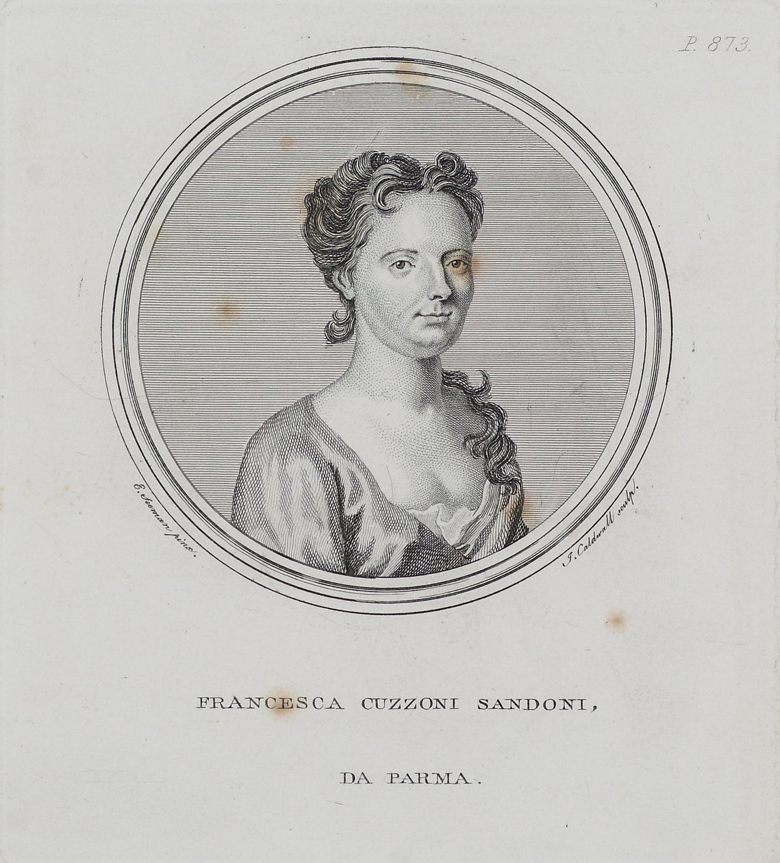 Francesca Cuzzoni Sandoni，来自John Hawkins爵士的“音乐科学与实践通用词典”，由James Caldwall（1739-1822）刻，1776年 作者 以诺·西曼