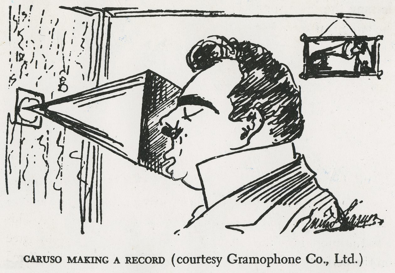 卡鲁索制作他的第一部留声机录音，1902年（绘画） 作者 恩里科·卡鲁索