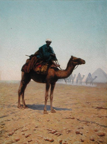 车队经过金字塔，c.1869（布面油画） 作者 恩里科·塔伦吉