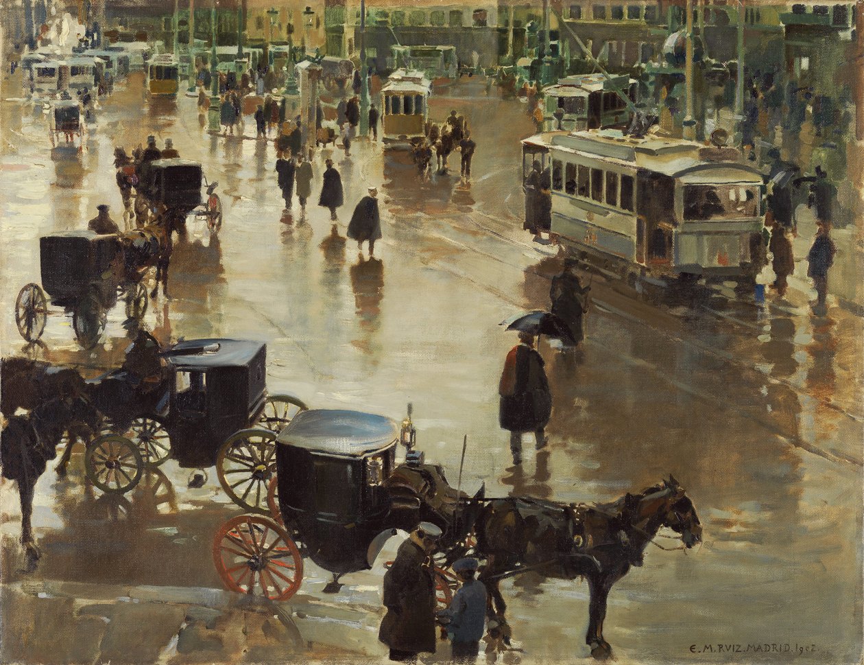 太阳门广场，马德里 - Martinez Cubells, Enrique (1874-1947) - 1902 - 布面油画 - 75x96.5 - 卡门蒂森博物馆，马拉加 作者 恩里克·马丁内斯·库贝尔斯和鲁伊斯