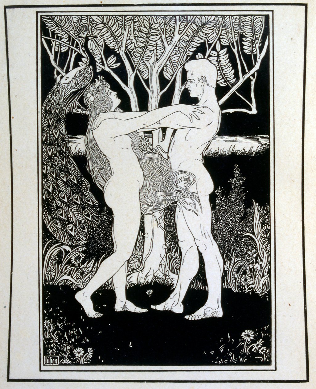 Adam and Eve (innocence), from the book Judah illustrated by Ephraim Moses Lilien (1874-1925). Lilian is considered as the father of Zionist iconography, created in the Jugendstil (German art nouveau) style. He illustrated