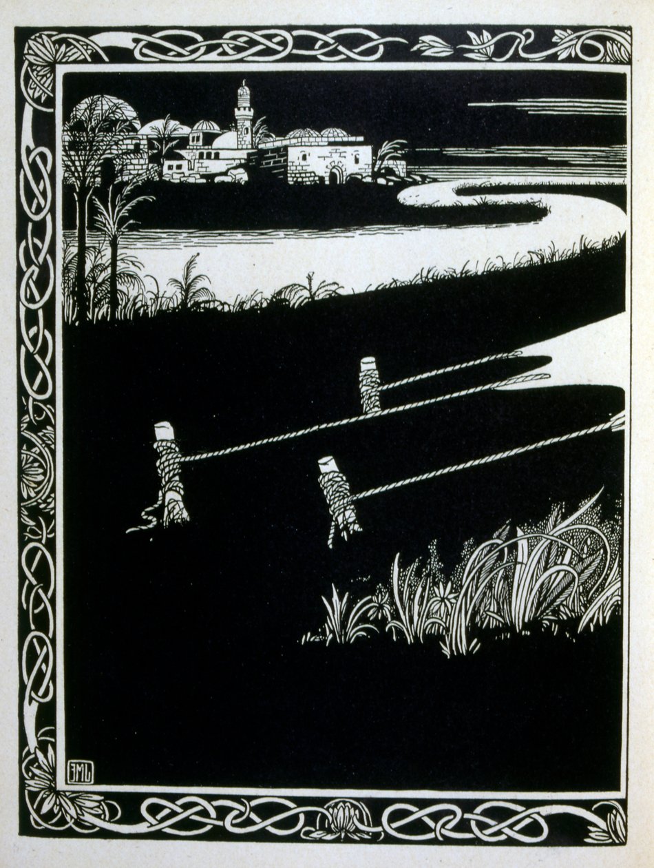 在Gemorrhe（蛾摩拉）之前的伊纳克，出自埃弗莱姆-摩西-利连（1874-1925）所绘的《犹大》一书。利连被认为是犹太复国主义图画之父，以Jugendstil（德国新艺术）风格创作。他为《犹大》（1900年）绘制了插图，这是一本关于B. 作者 以法莲摩西百合