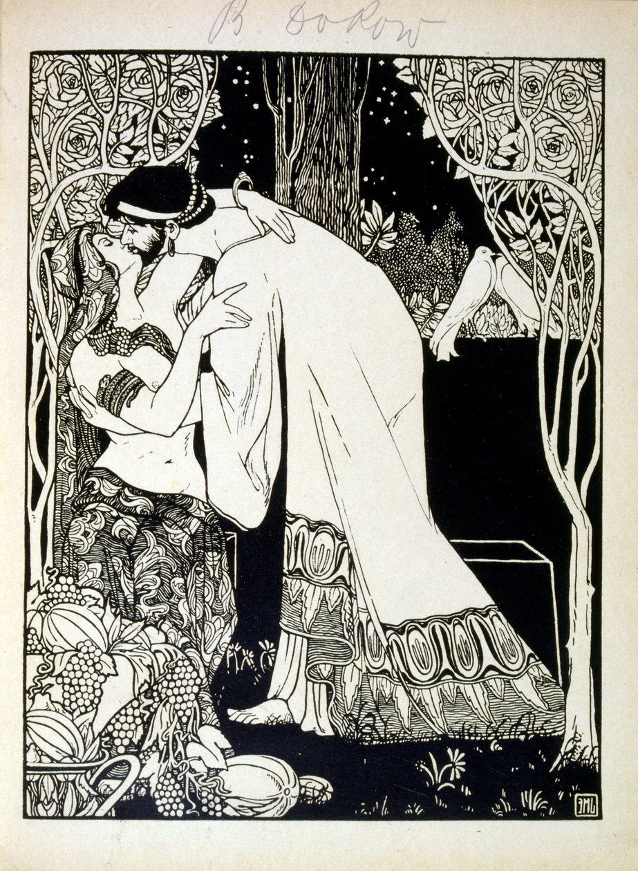所罗门和示巴，出自埃弗莱姆-摩西-利连（1874-1925）绘制的《犹大》一书。利连被认为是犹太复国主义图画之父，以Jugendstil（德国新艺术派）风格创作。他为《犹大》（1900）绘制了插图，这是一本圣经诗集 作者 以法莲摩西百合
