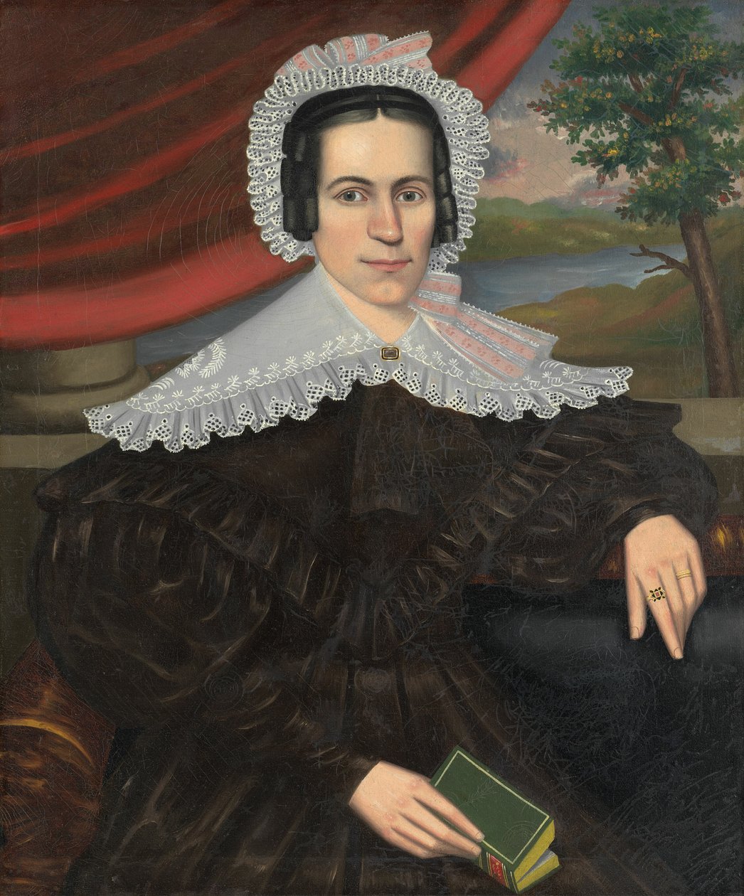 拿着绿皮书的女人路易莎-加隆德-库克，1838年。 作者 Erastus索尔兹伯里球场