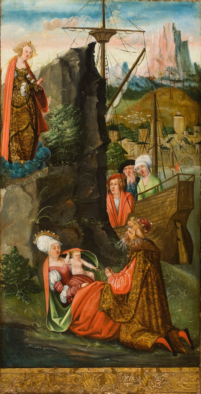 玛丽·玛德琳娜（St. Mary Magdalene）抚养马赛王子的妻子，1519年（橡木板上的油） 作者 埃哈德·阿尔特多夫（Erhard Altdorfer）