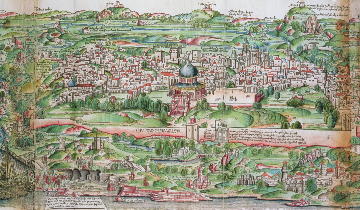 耶路撒冷城地图，选自 Bernhard von Breydenbach（1440-97 年）的《Peregrinatio in Terram Sanctam》。 作者 艾哈德·鲁威奇