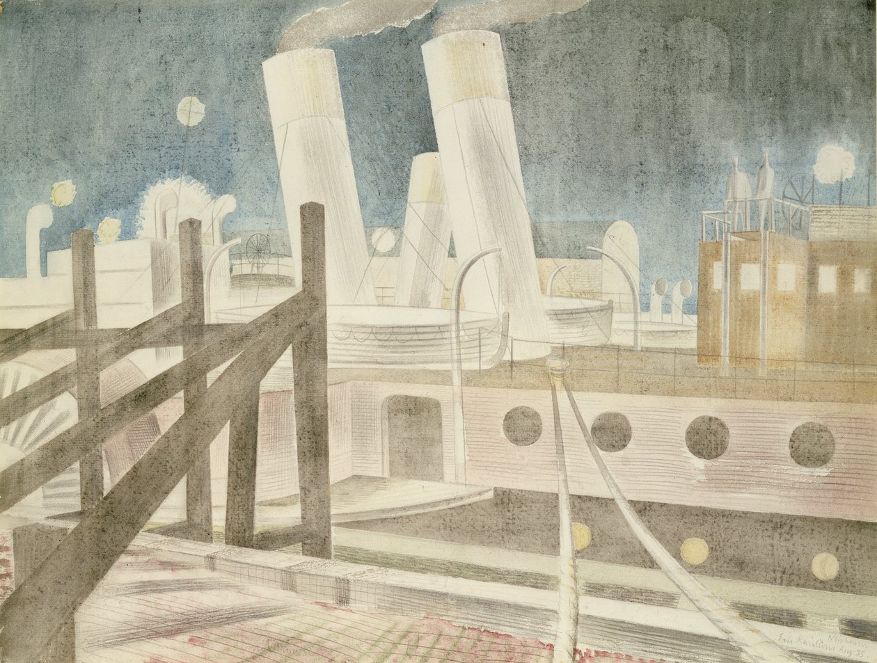 布莱顿女王在1935年的夜晚（铅笔和纸上的wc） 作者 埃里克·拉维鲁（Eric Ravilious）