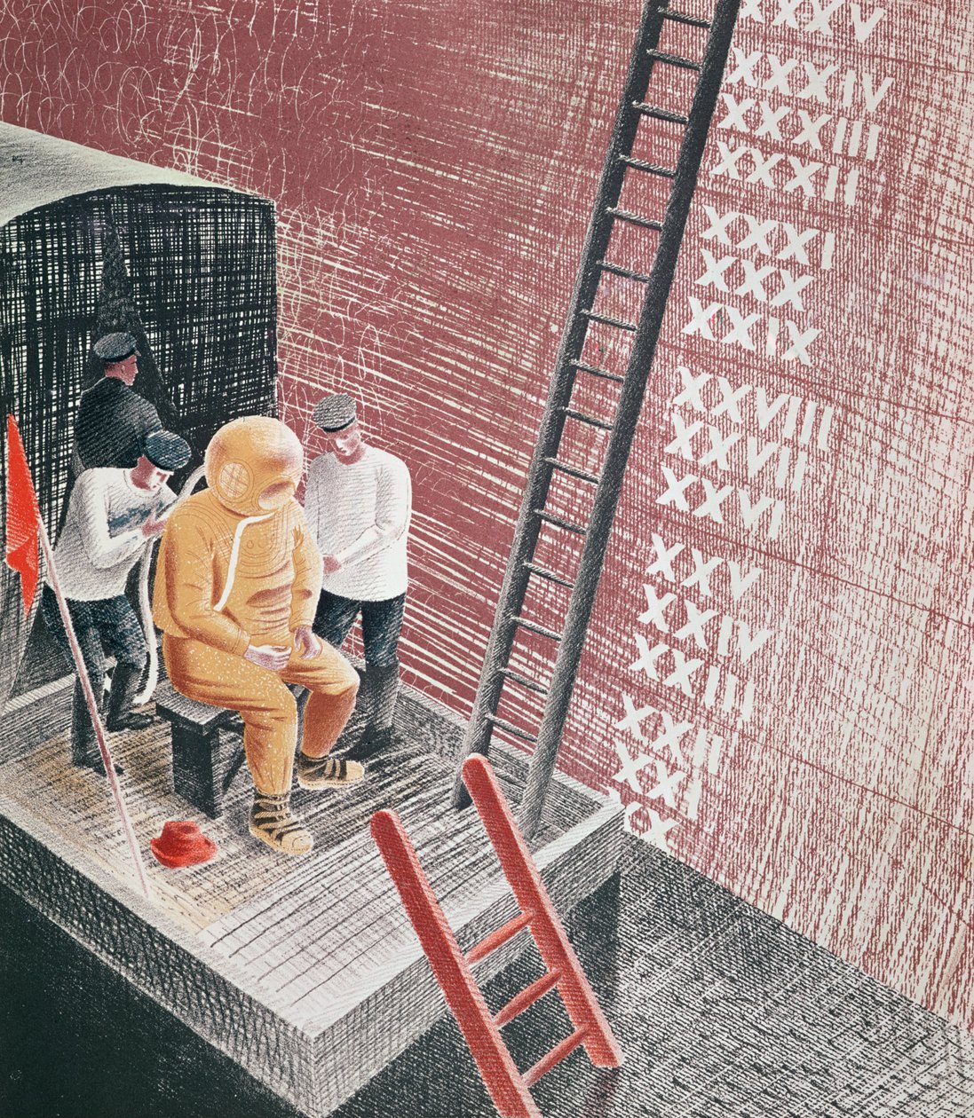 潜水员正准备下降 作者 埃里克·拉维鲁（Eric Ravilious）
