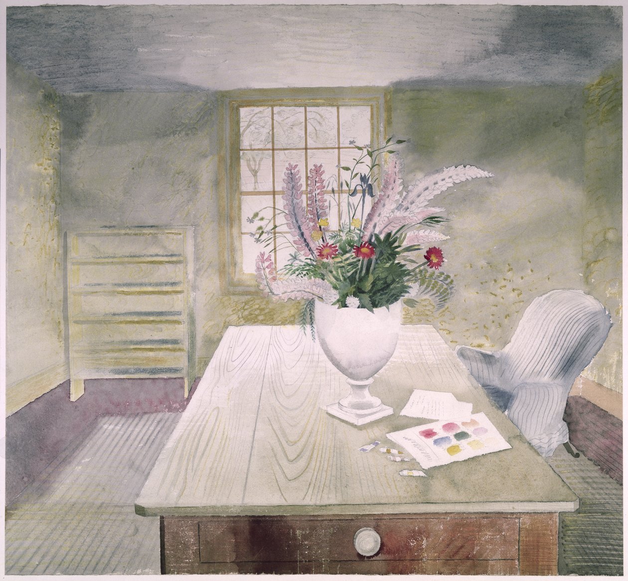 在村庄桌上的庭院花 作者 埃里克·拉维鲁（Eric Ravilious）