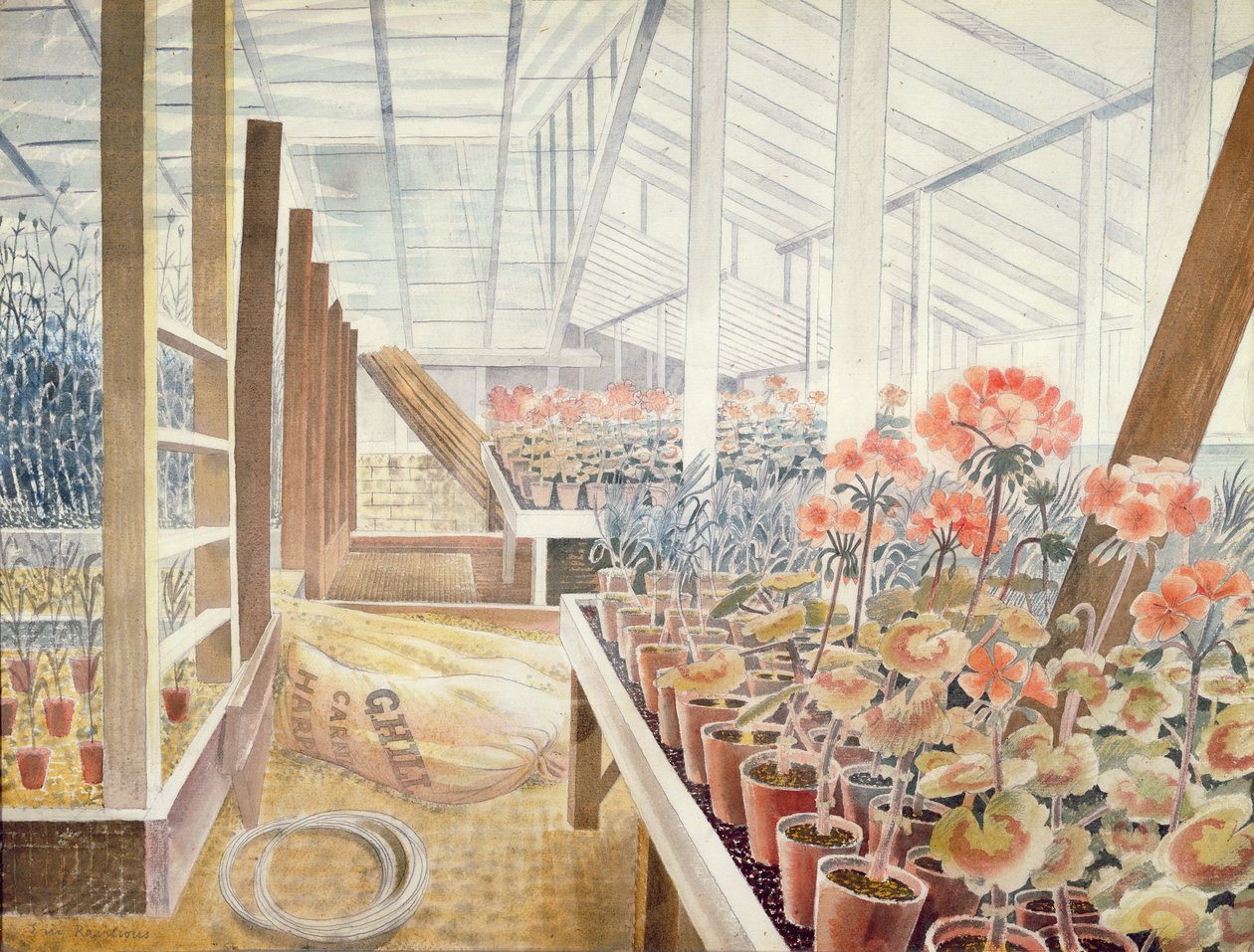天竺葵和康乃馨 作者 埃里克·拉维鲁（Eric Ravilious）