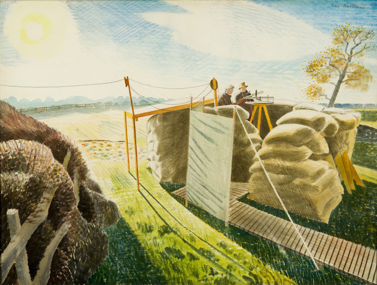 观察者的帖子，c.1940-42（wc和石墨） 作者 埃里克·拉维鲁（Eric Ravilious）