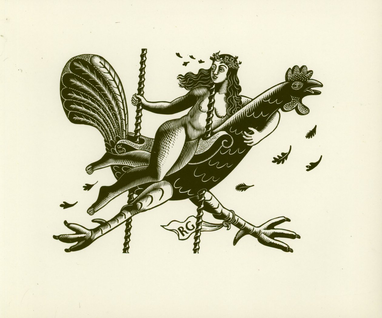 Tirzah在公鸡上，1931年（木版画） 作者 埃里克·拉维鲁（Eric Ravilious）