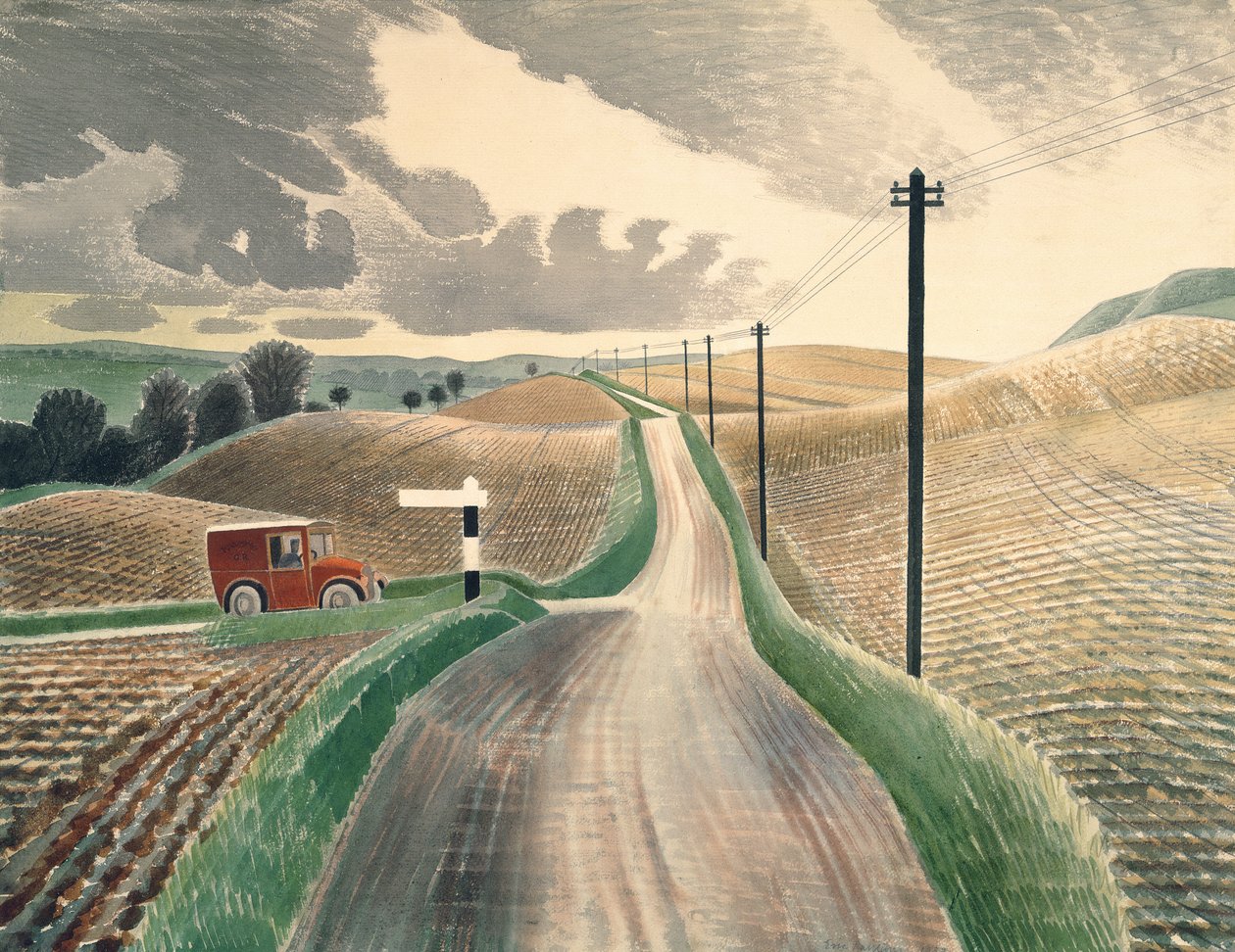 威尔特郡景观，1937年（水彩画） 作者 埃里克·拉维鲁（Eric Ravilious）