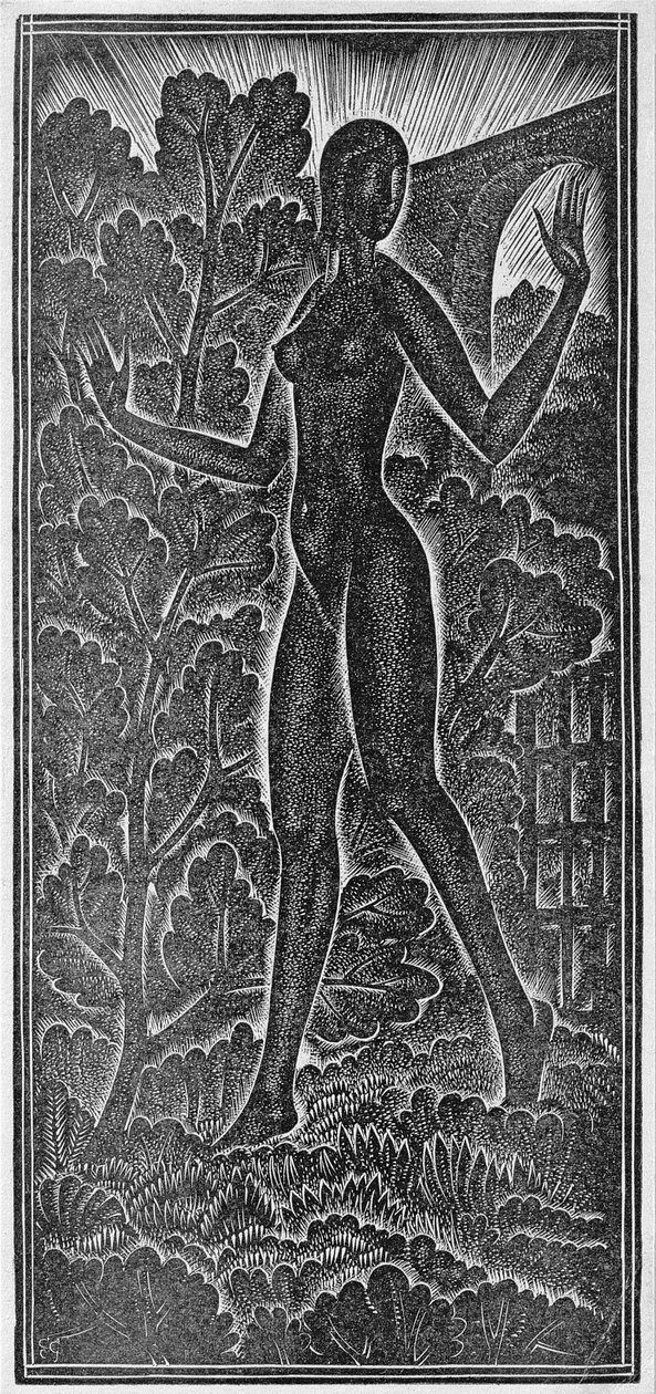 雅歌》（Canticum Canticoram Salomonis）中的插图 "A Garden Enclosed is My Sister" (Hortus Conclusus) 1929 年（木刻画） 作者 埃里克·吉尔