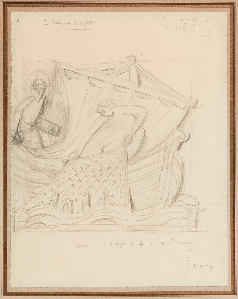 基督与神奇的鱼群，1933 年 12 月（纸上铅笔画） 作者 埃里克·吉尔