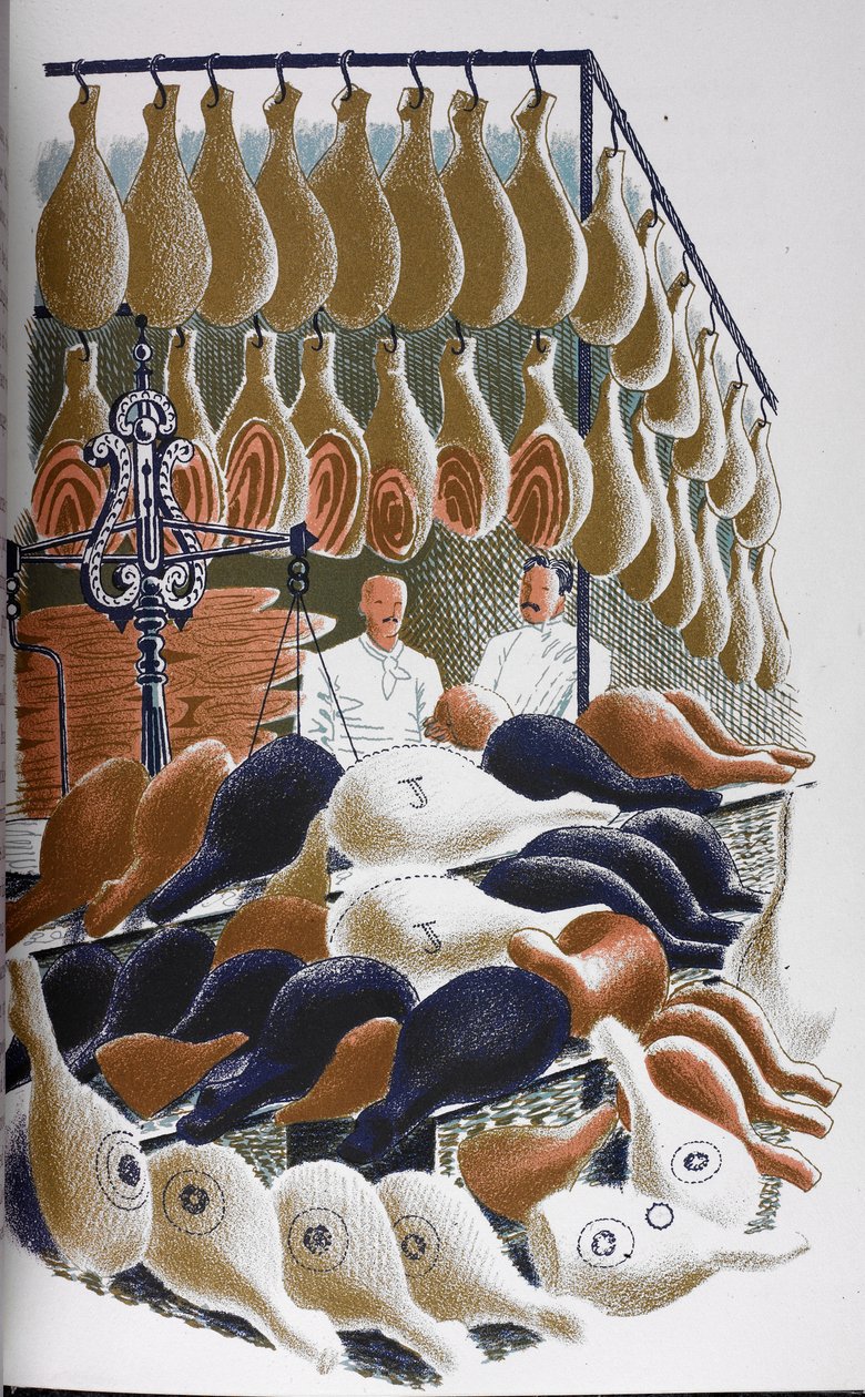 肉店内的景色。 作者 埃里克·拉维鲁（Eric Ravilious）