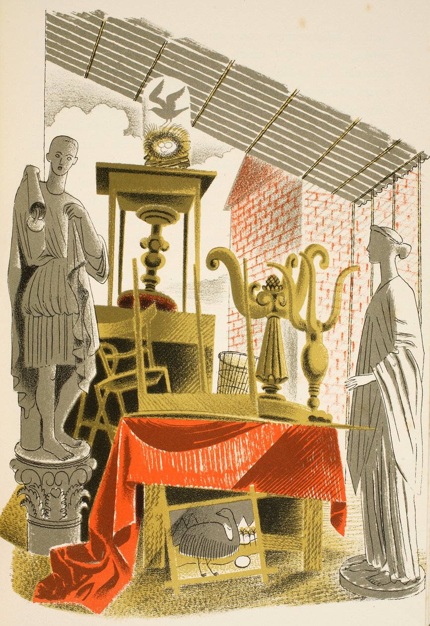 古董店，JM Richards的“High Street”插图，由Curwen Press，酒吧印制。 1938年的乡村生活 作者 埃里克·拉维鲁（Eric Ravilious）