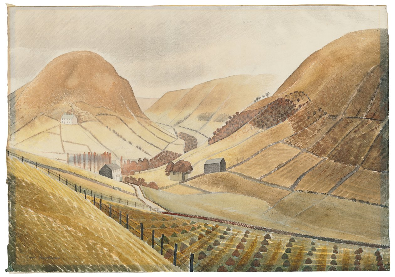 玉米斯托克斯和农庄-希尔农场，威尔士卡佩尔伊芬，1938年 作者 埃里克·拉维鲁（Eric Ravilious）