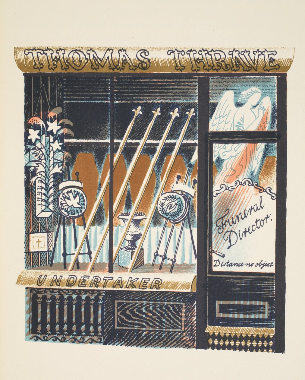 葬礼总监，来自JM Richards的“High Street”插图，由Curwen Press，pub打印。 1938年的乡村生活 作者 埃里克·拉维鲁（Eric Ravilious）