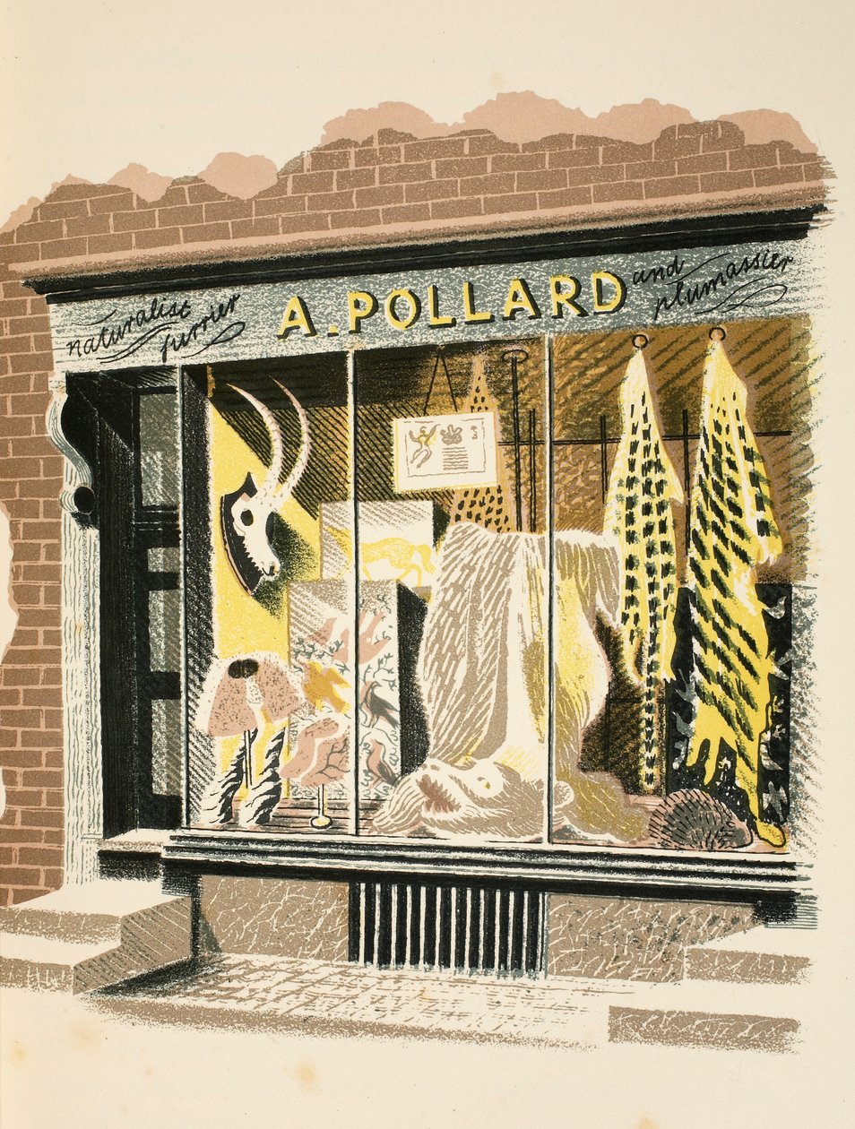 Furrier，来自JM Richards的&39;High Street&39;的插图，由Curwen Press，pub打印。 1938年的乡村生活 作者 埃里克·拉维鲁（Eric Ravilious）
