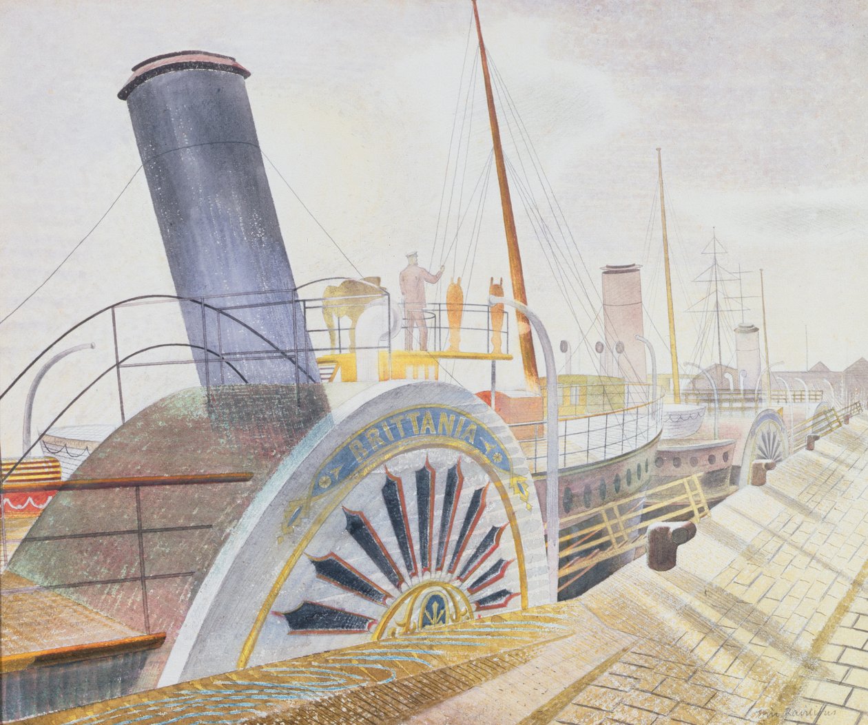 明轮船，布里斯托尔码头（wc） 作者 埃里克·拉维鲁（Eric Ravilious）