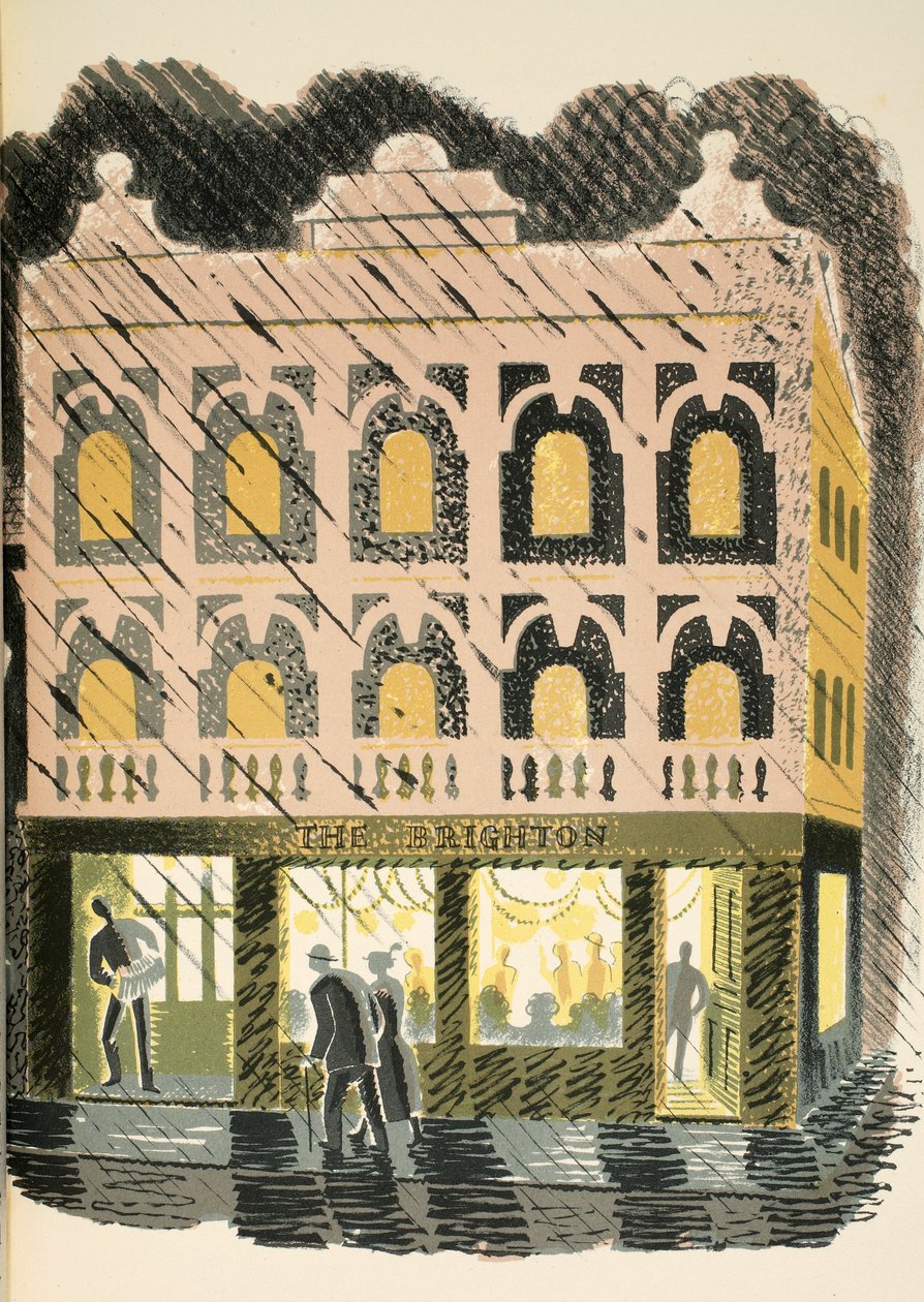 公共屋，来自JM Richards的&39;High Street&39;的插图，由Curwen Press，pub打印。 1938年的乡村生活 作者 埃里克·拉维鲁（Eric Ravilious）